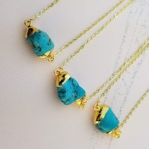 NWT Genuine Turquoise East West 14K Gold Neckalce